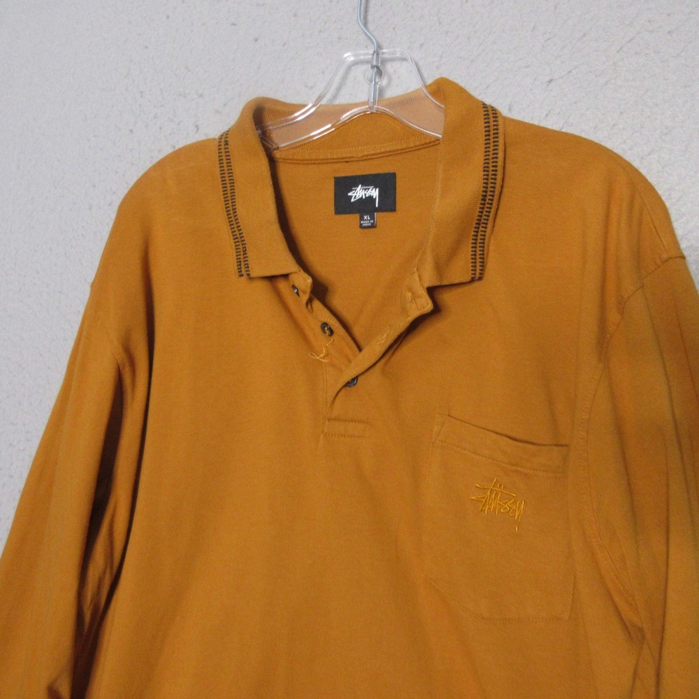 Stussy Polo Shirt Mustard Yellow Pocket Embroidered Logo Skate Streetwear 90s